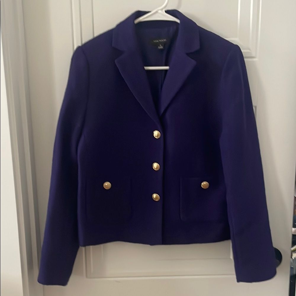 Ann Taylor Cotton Blend Tweed Purple Cropped Jacket